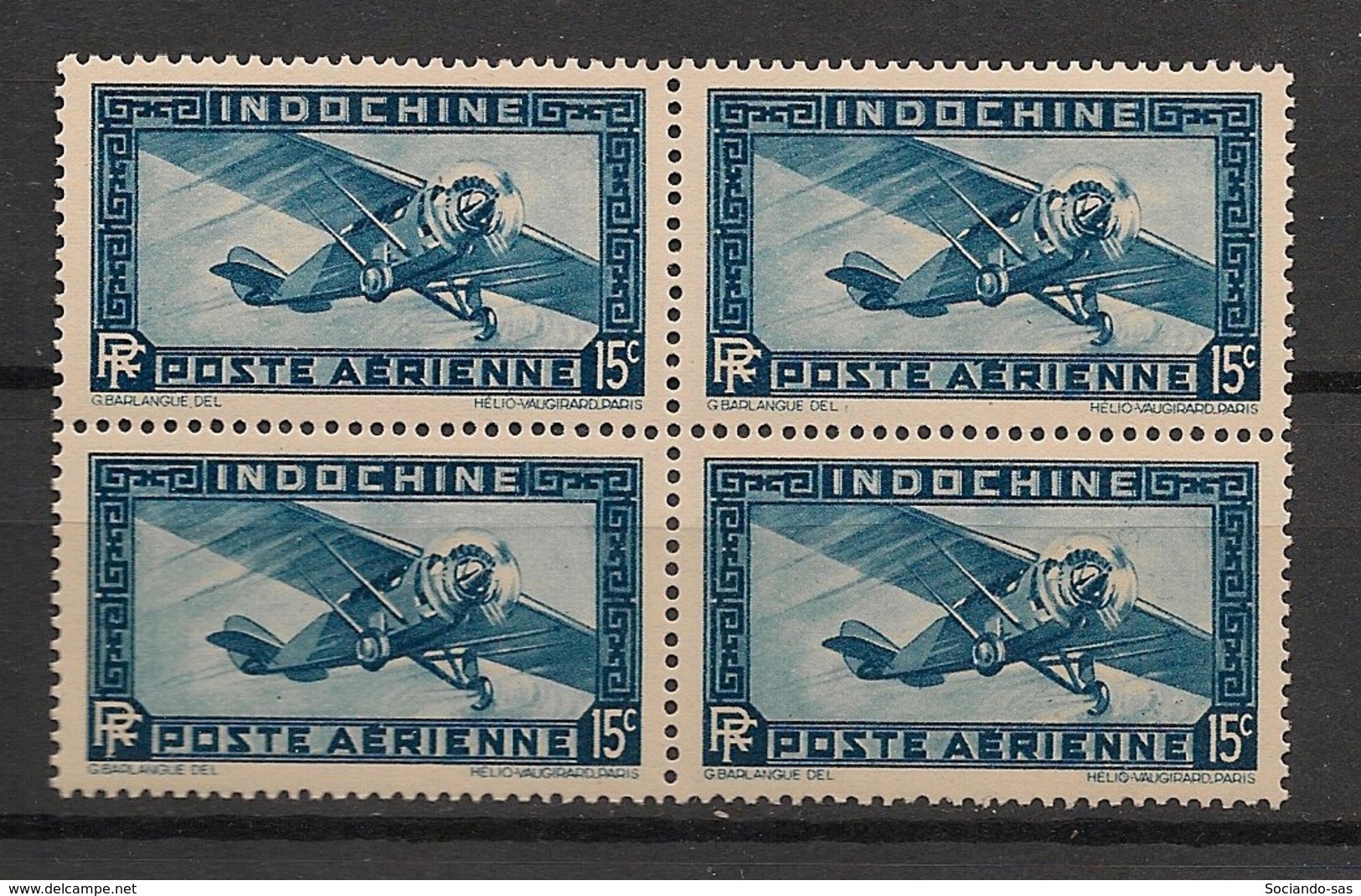 Indochine - 1933-38 - Poste Aérienne PA N°Yv. 5 - Avion 15c Bleu - Bloc De 4 - Neuf Luxe ** / MNH / Postfrisch - Luchtpost