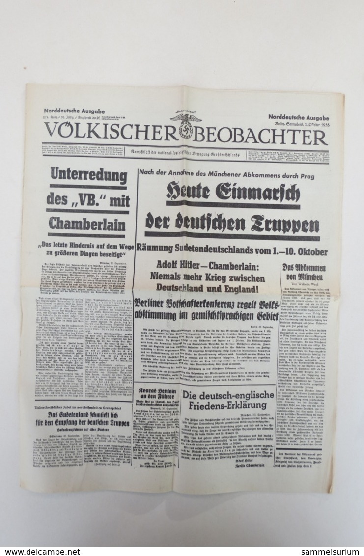 Norddeutsche Ausgabe Des "Völkischen Beobachter" Vom 1.Oktober 1938 - Alemán