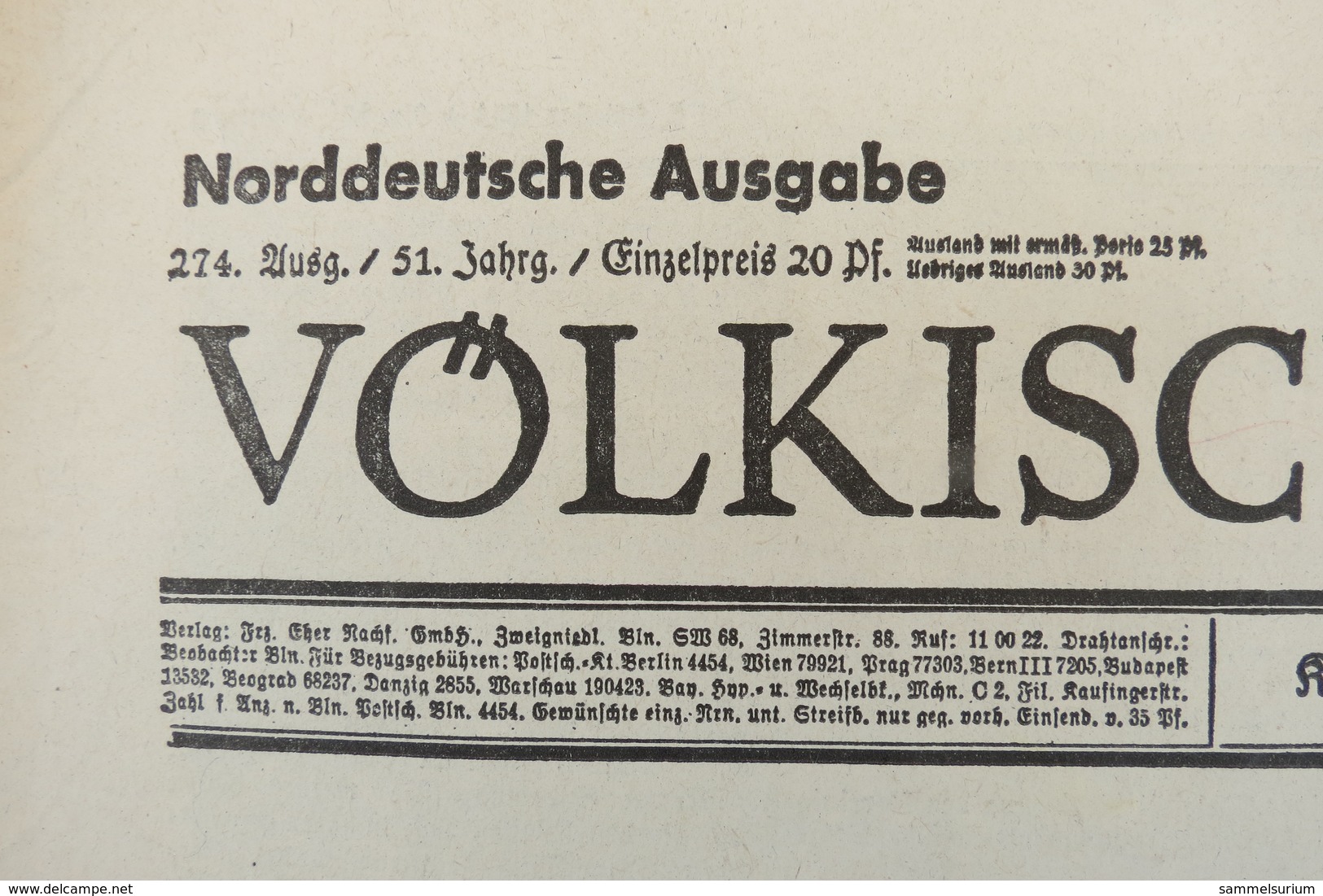 Norddeutsche Ausgabe Des "Völkischen Beobachter" Vom 1.Oktober 1938 - German