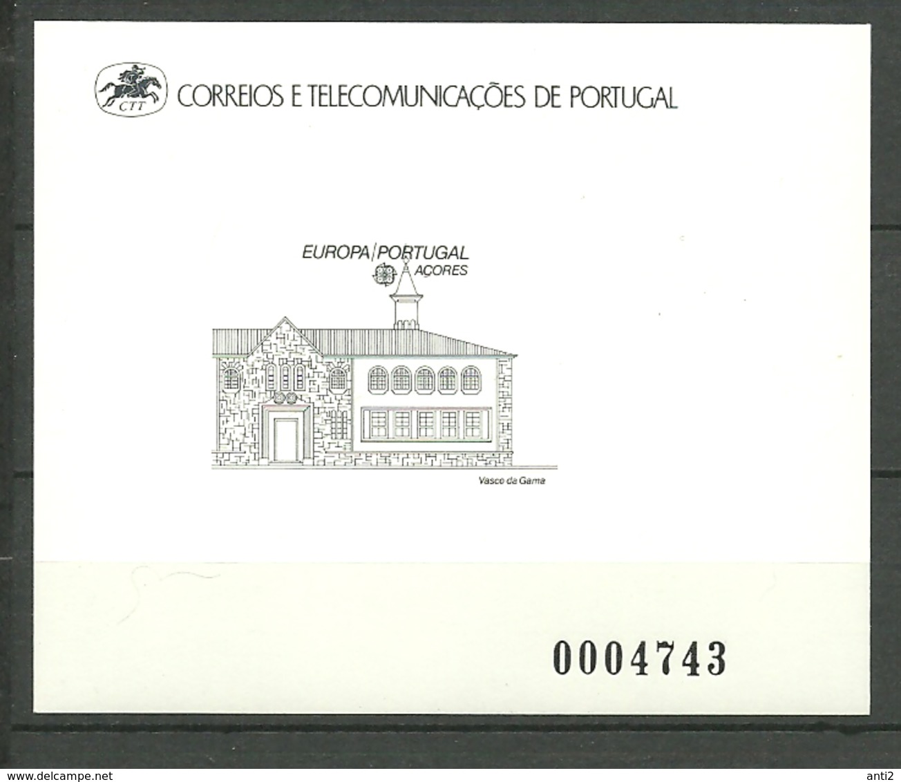 Azores - Acores - Portugal 1990 Europa: Postal Facilities, Post Office Vasco Da Gama  Mi 409 Blackprint  MNH(**) - Azores