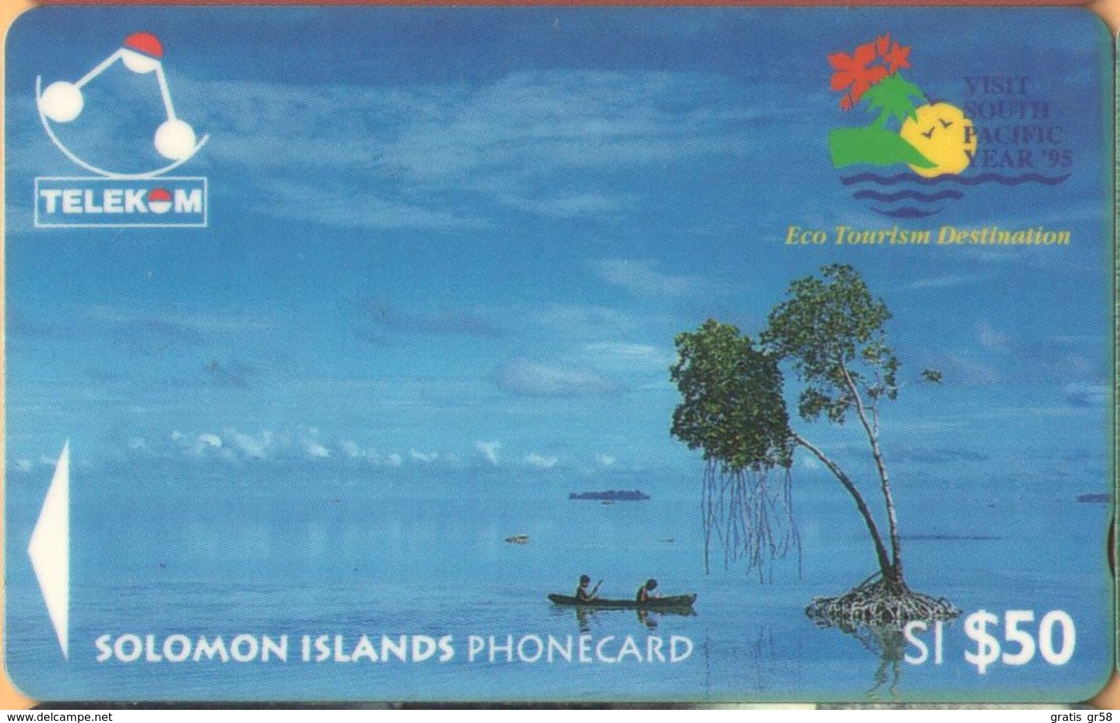 Solomon Island - SOL-12, GPT, 03SIE, Canoe-Paddling, Sikaiana (Logo '95), 50 SI$, 1995, Used - Salomon