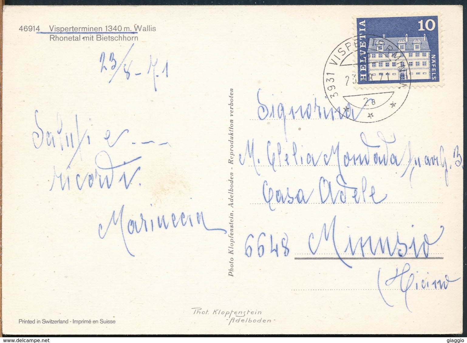 °°° 16843 - SVIZZERA - VS - VISPERTERMINEN - RHONETAL MIT BIETSCHHORN - 1971 With Stamps °°° - Visperterminen