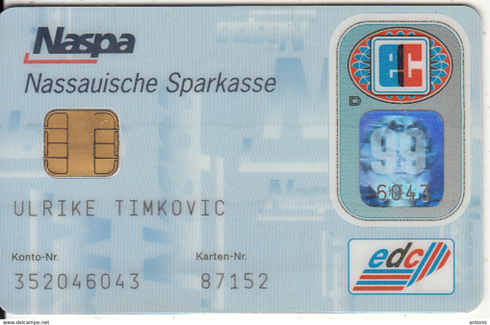 GERMANY - Nassauische Sparkasse Bank(Naspa)(reverse DSV), Eurocheque, 08/96, Used - Geldkarten (Ablauf Min. 10 Jahre)