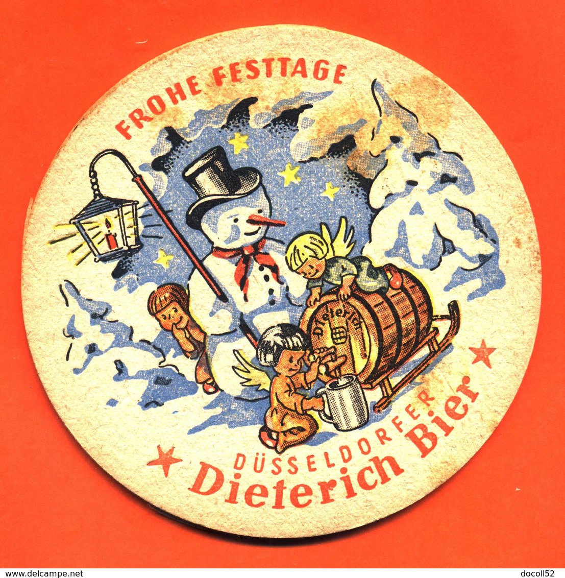 Sous Bock - Coaster Ancien Dieterich Bier Frohe Festtage Bière Brasserie à Dusseldorf - Bonhomme De Neige - Angelots - Portavasos