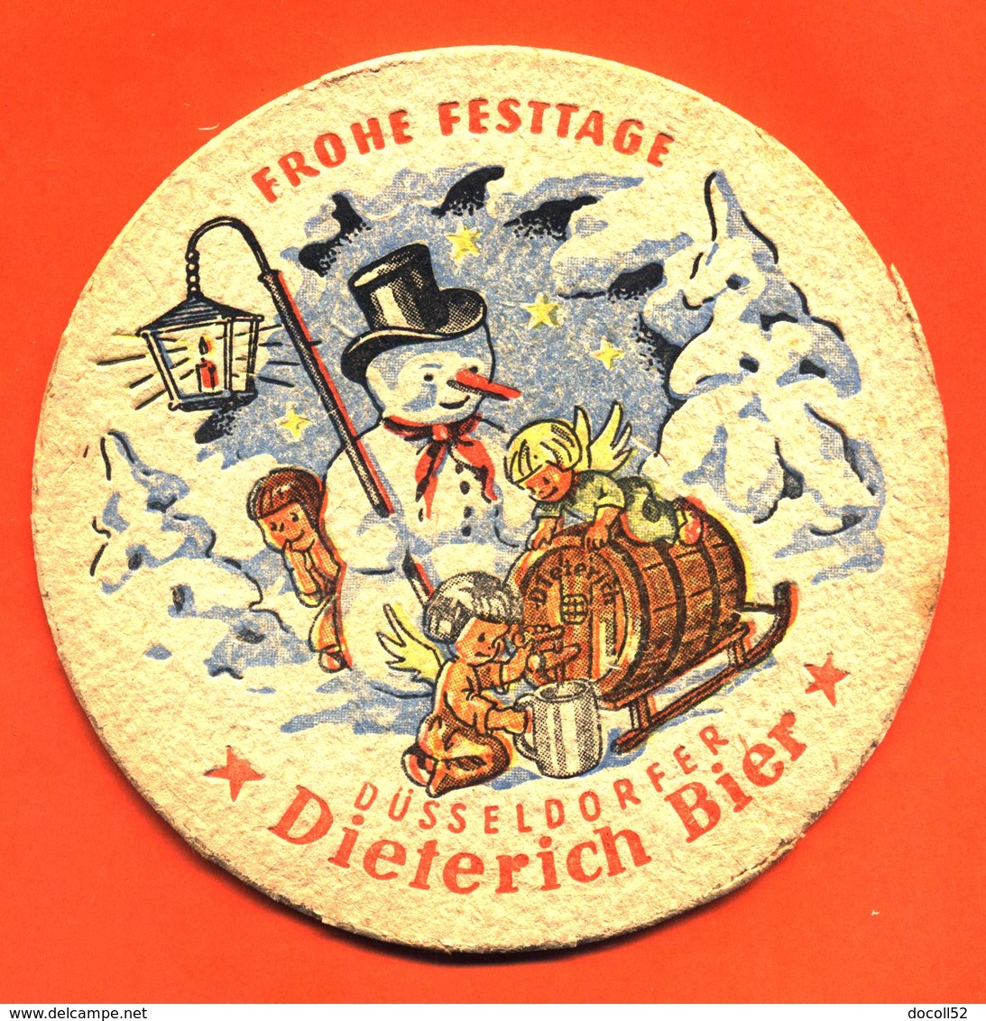 Sous Bock - Coaster Ancien Dieterich Bier Frohe Festtage Bière Brasserie à Dusseldorf - Bonhomme De Neige - Angelots - Portavasos