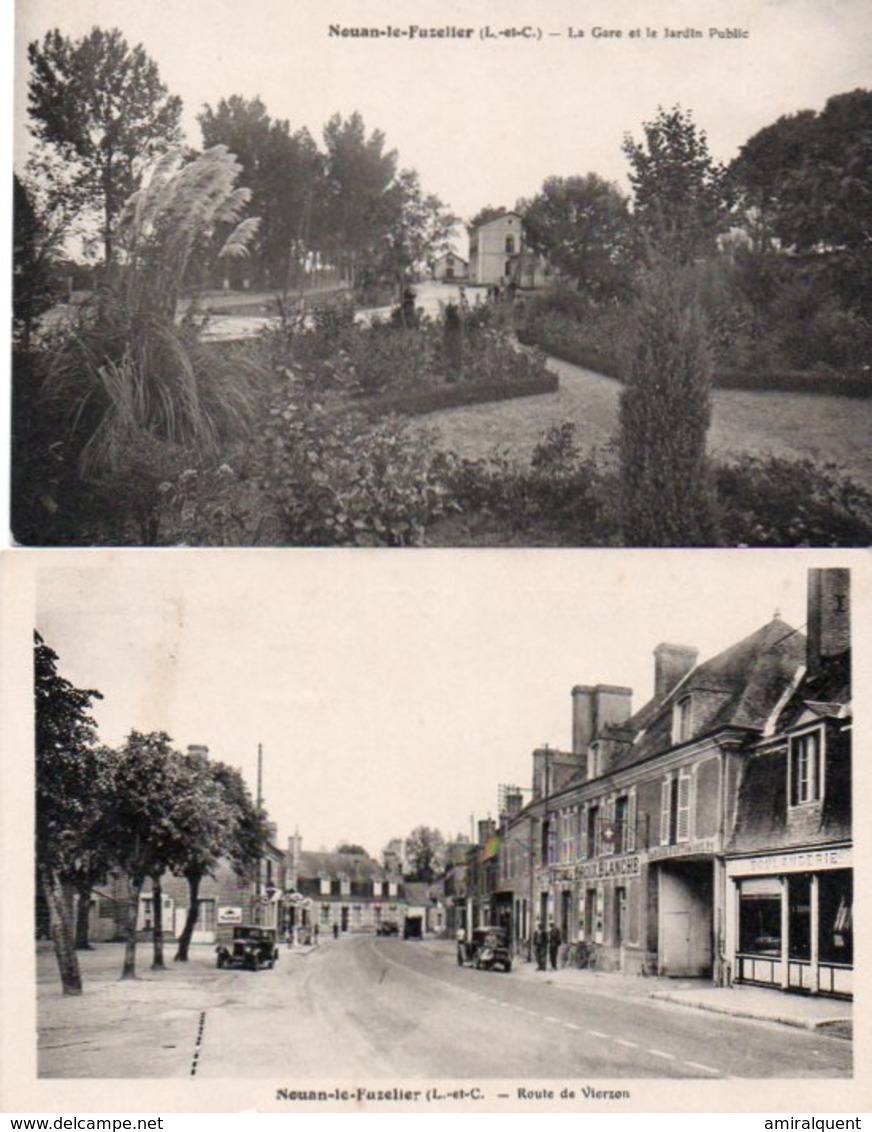 2 Cartes De Nouan Le Fuselier La Gare Et Route De Vierzon - Autres & Non Classés