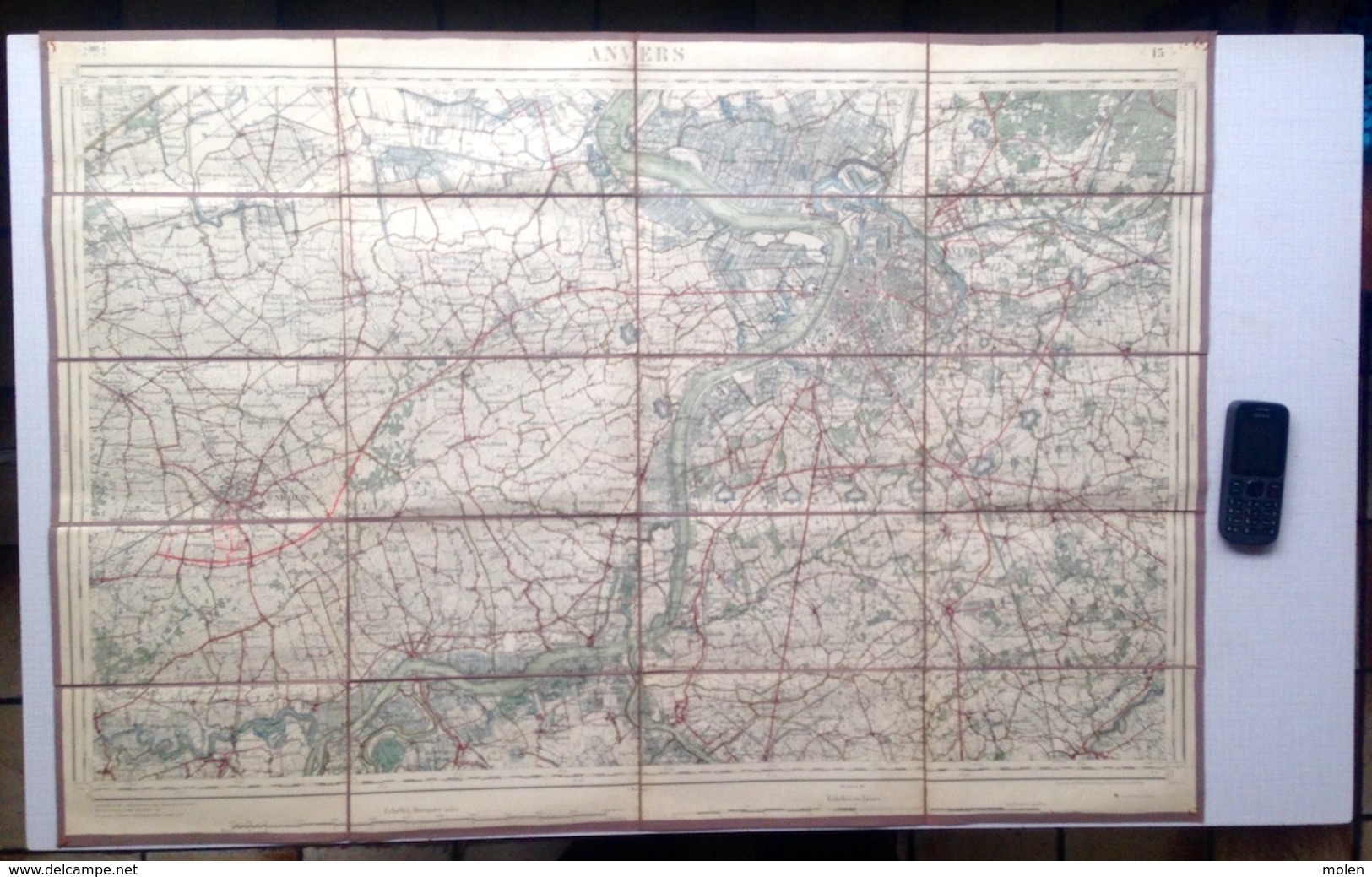 ©1863 ANTWERPEN Linnen STAFKAART SCHELDE SINT-NIKLAAS TEMSE DUFFEL KONTICH SCHOTEN WAASMUNSTER RUPPELMONDE LINT ST Z968 - Autres & Non Classés