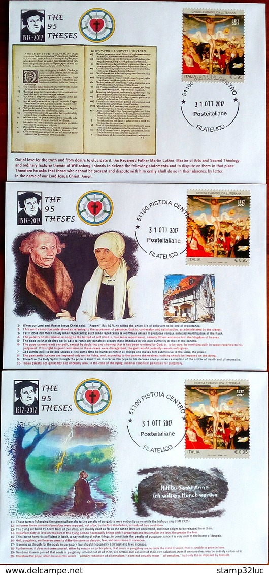 ITALY 2017 95 THESES Protestant Reformation MARTIN LUTHER Lutero Tesi Serie 11 Buste Fdc UNIQUE SET Pezzi Unici - FDC