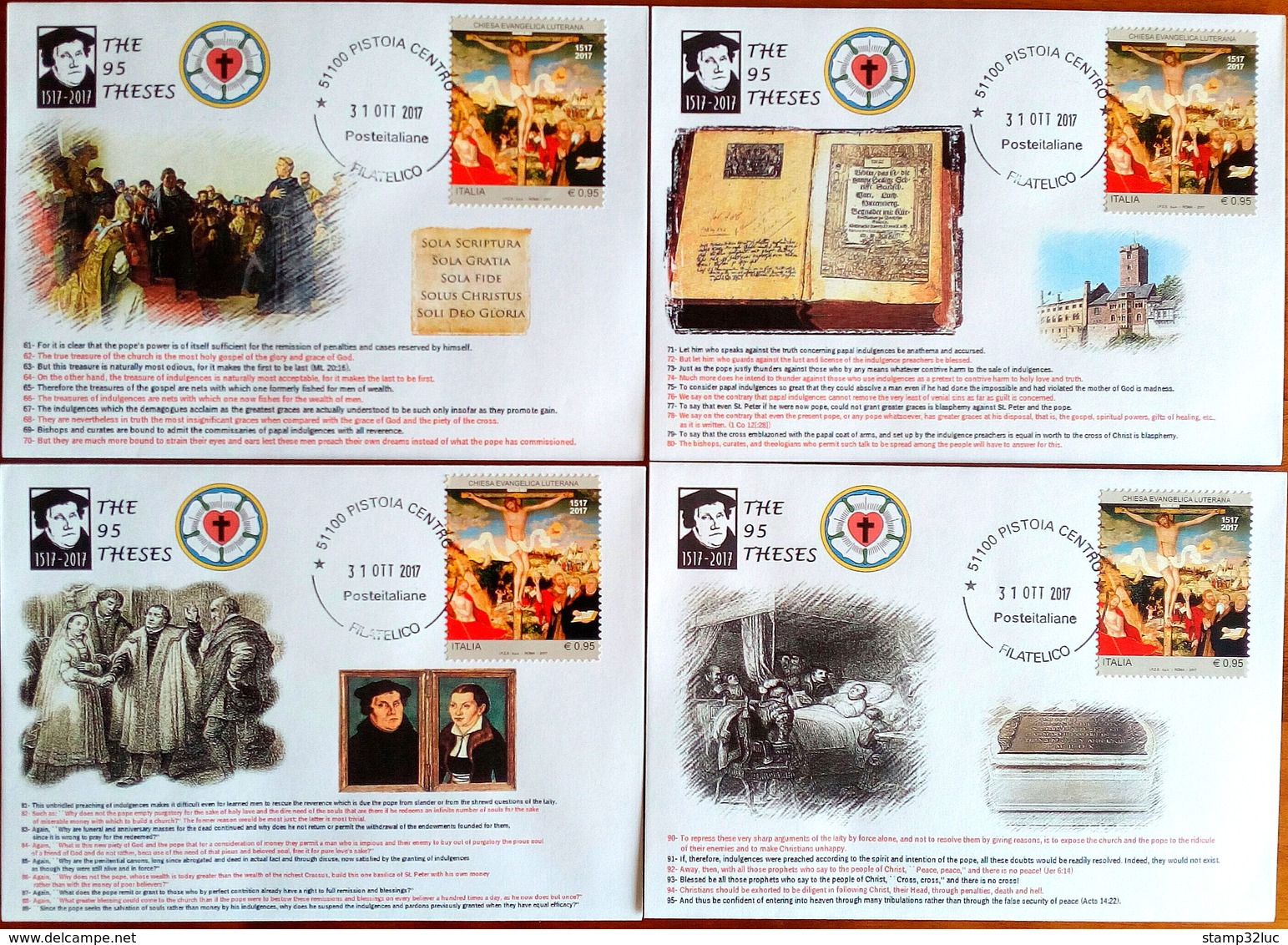 ITALY 2017 95 THESES Protestant Reformation MARTIN LUTHER Lutero Tesi Serie 11 Buste Fdc UNIQUE SET Pezzi Unici - FDC