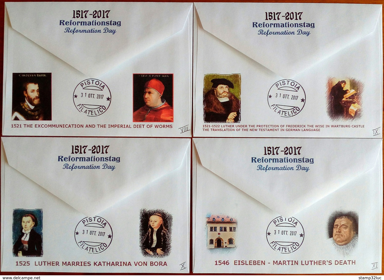 ITALY 2017 95 THESES Protestant Reformation MARTIN LUTHER Lutero Tesi Serie 11 Buste Fdc UNIQUE SET Pezzi Unici - FDC