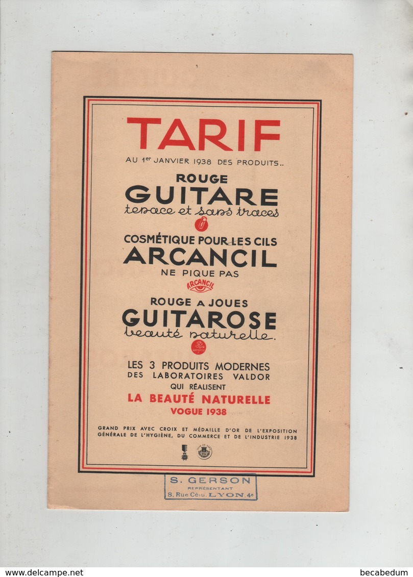 Tarif Rouge Guitare Arcancil Guitarose 1938 Gerson Lyon Palita Puteaux - Non Classés