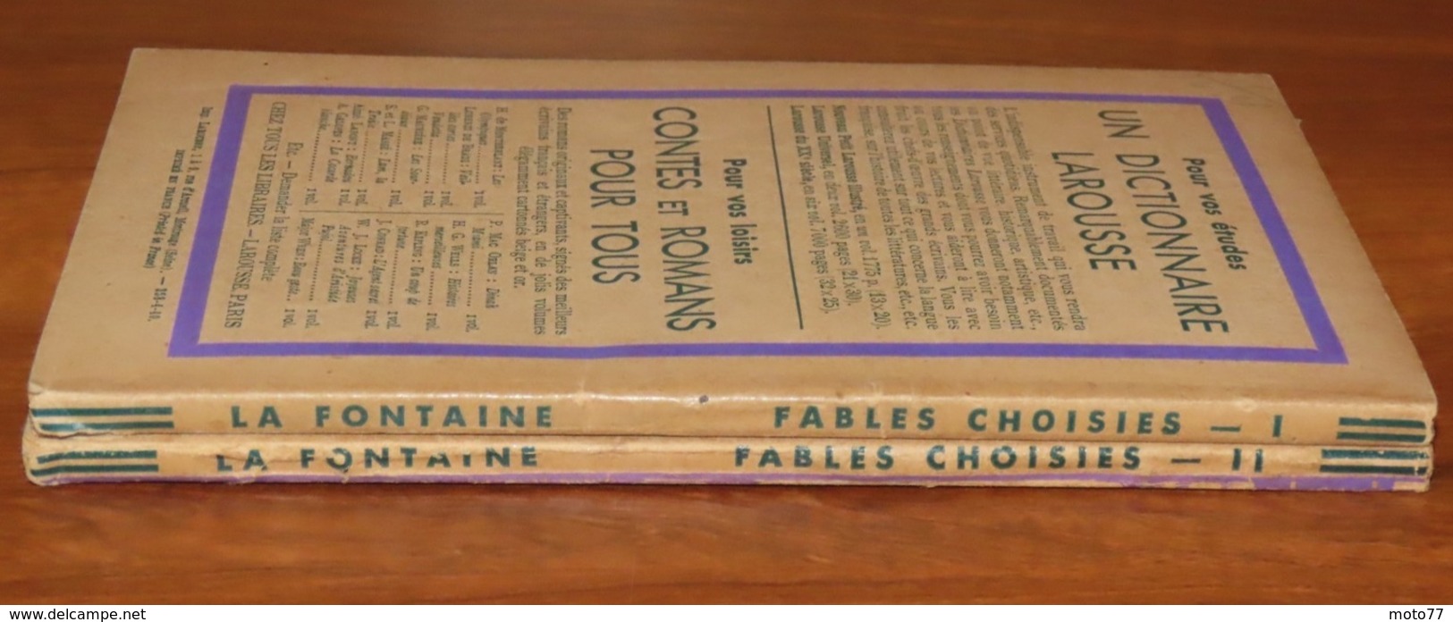 2 TOMES - LES FABLES DE LA FONTAINE - 1945 - Edition Larousse - Fables Choisies / 18 - Auteurs Français