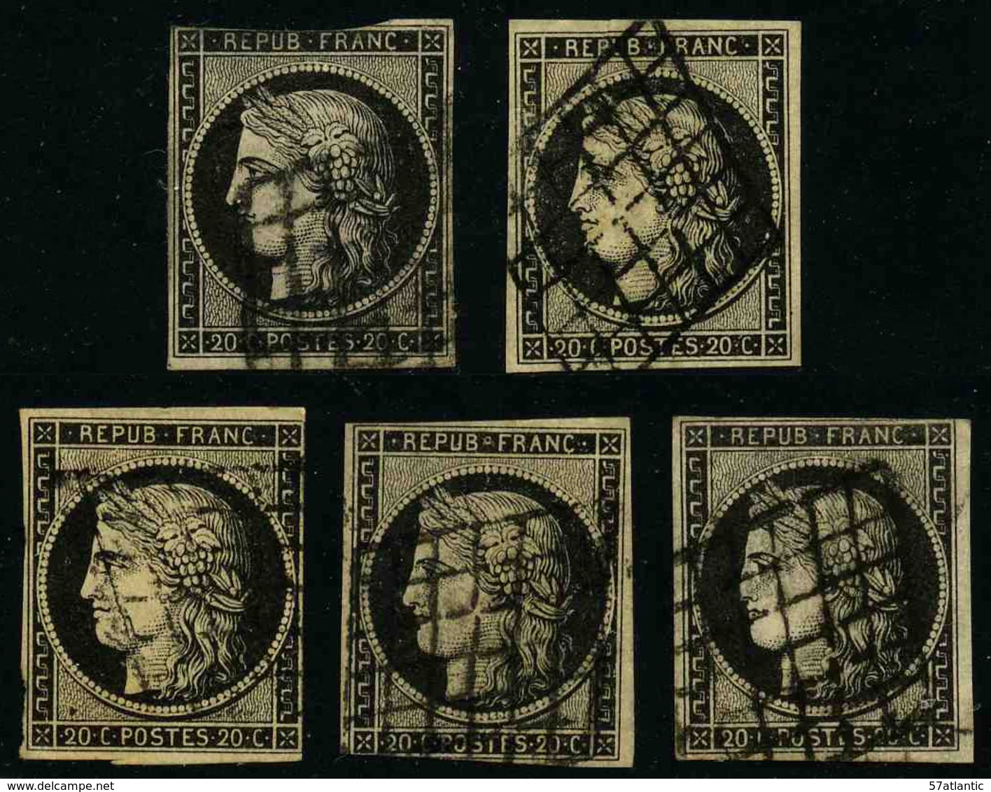 FRANCE - YT 3 - CERES IIe REPUBLIQUE - LOT DE 5 TIMBRES OBLITERES - 1849-1850 Cérès