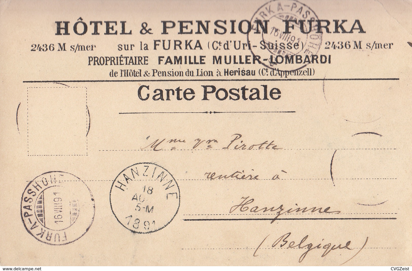 Hôtel & Pension Furka Panorama Du Furkahorn Litho Postcard 1891(!) - Sion