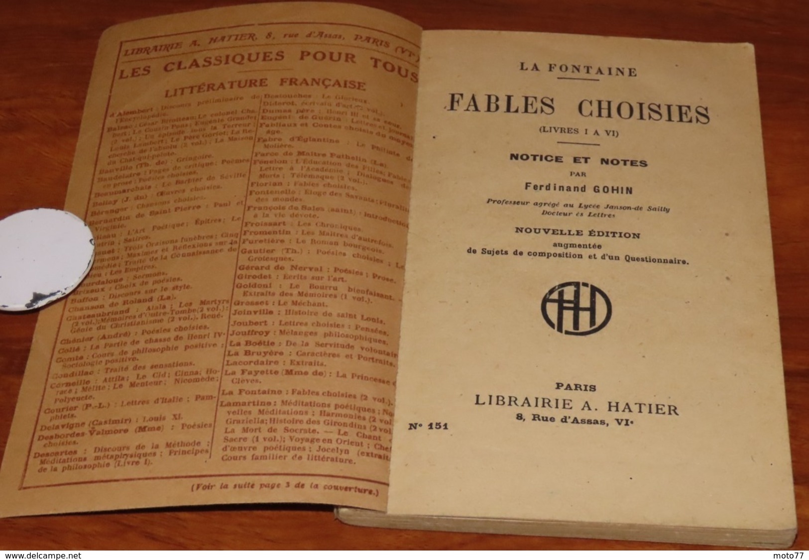 TOME Des Livres I à IV - LES FABLES DE LA FONTAINE - 1946 - Edition Hatier - Fables Choisies / 23 - Auteurs Français