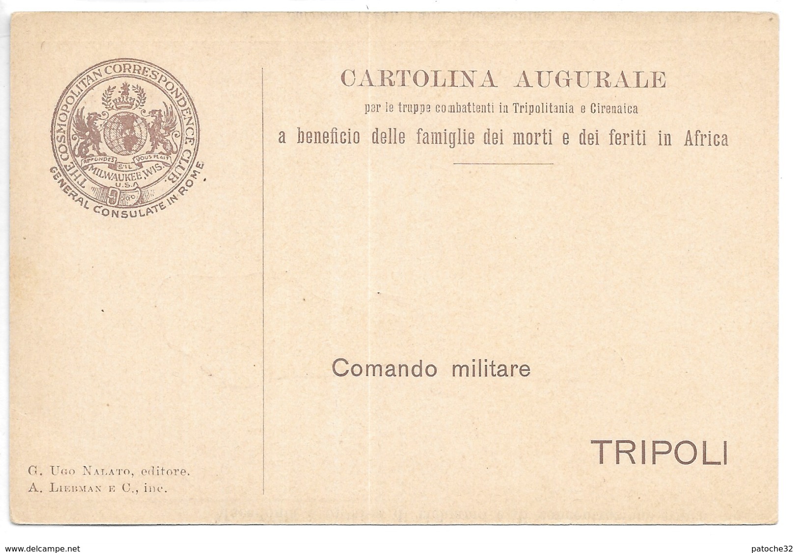 Cpa...illustrateur...Dazzi...militaria...italie...cartolina Augurale....Comando Militare Tripoli.... - Autres & Non Classés