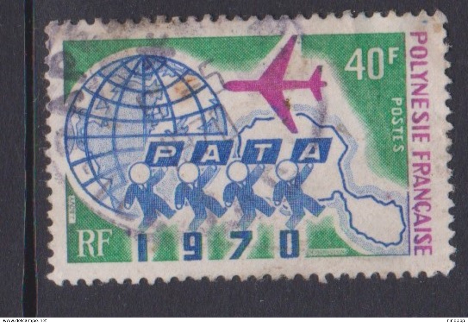 French Polynesia SC 259 1970 Pata Congress, 40f Globe, Plane,map, Used, Toned - Airplanes