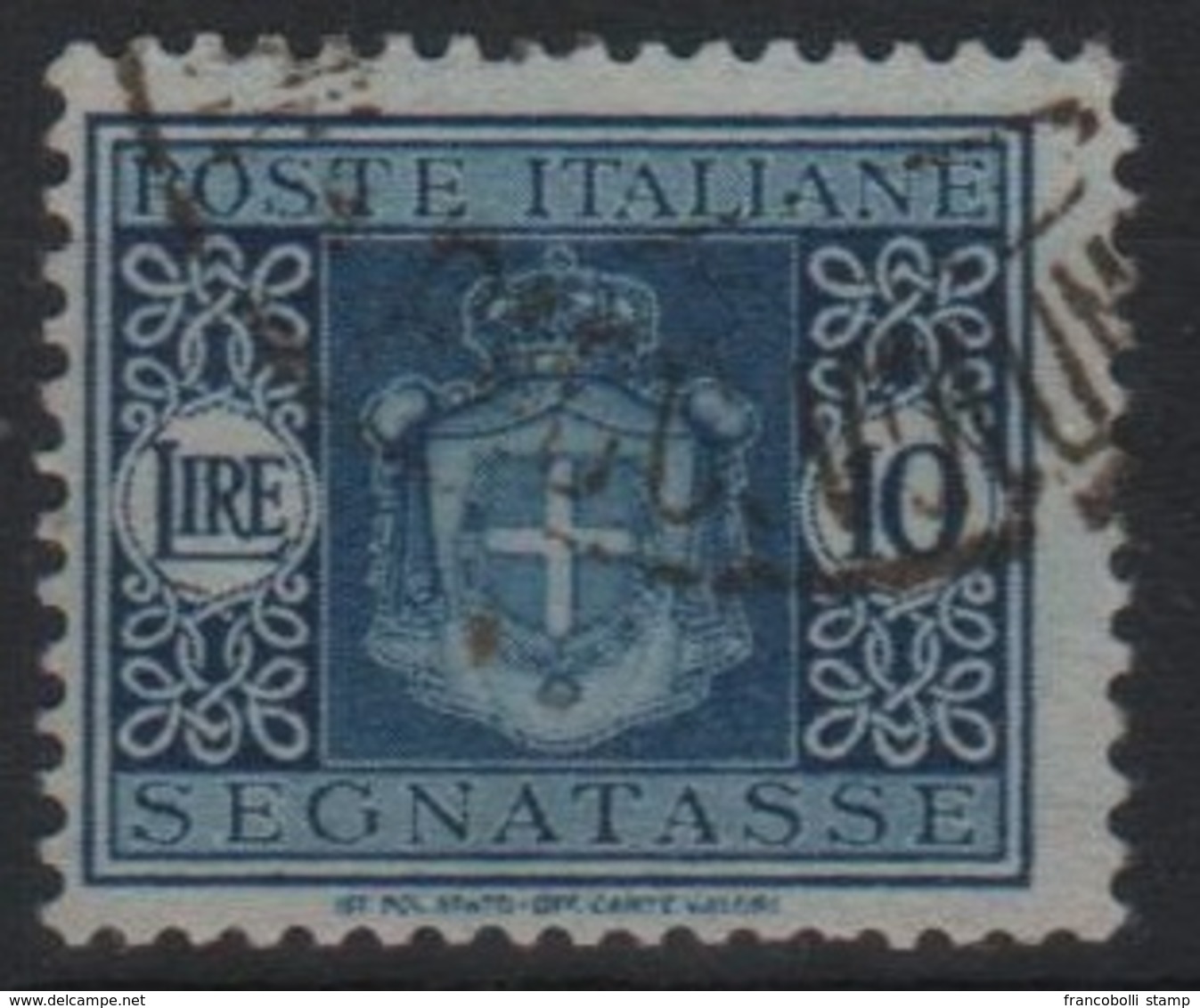 1945 Segnatasse 10 L. Azzurro Fil. Corona US ++ - Segnatasse