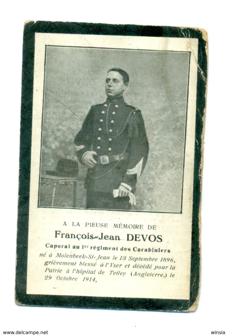 WO1 / WW1 - Doodsprentje Devos François-Jean - Sint-Jans-Molenbeek / Tetley (UK) - Gesneuvelde - Décès