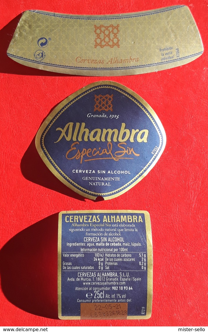 ESPAÑA. CERVEZA ALHAMBRA SIN ALCOHOL. USADO - USED. - Cerveza