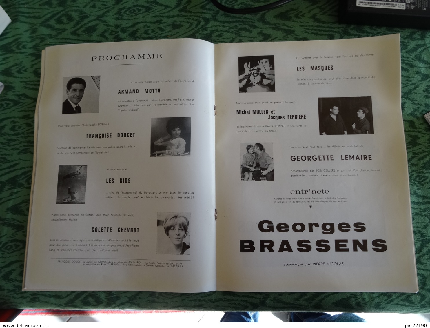 rare programme grand format Bobino 1966 Brassens Georgette Lemaire Armand Motta Françoise Doucet Les Rios Colette Chevro