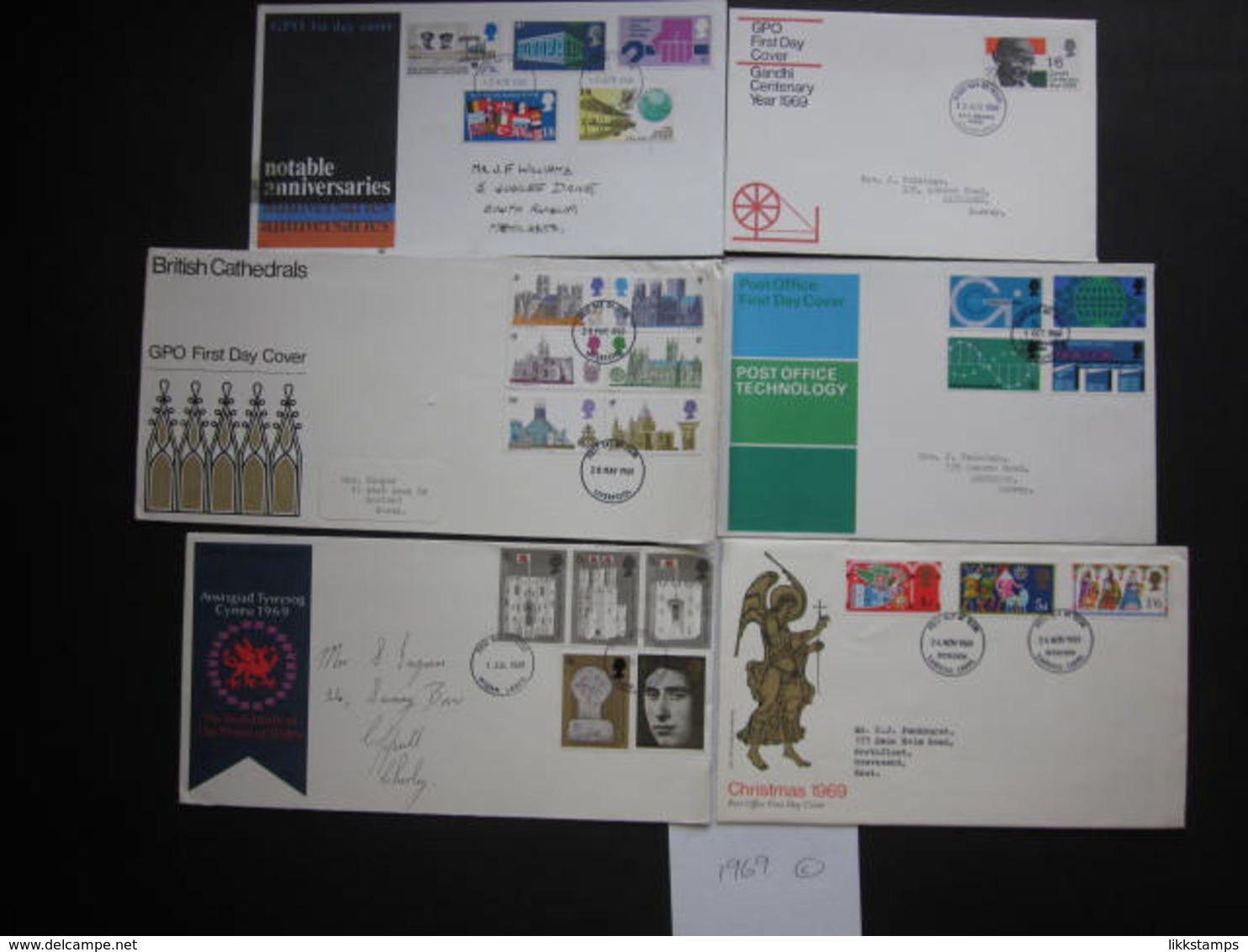 1969 A GROUP OF SIX FIRST DAY OF ISSUE ​​​​​​​ POSTMARKED COVERS.(C) #00986 - 1952-1971 Pre-Decimal Issues