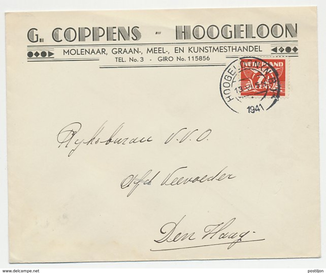 Firma Envelop Hoogeloon 1941 - Molenaar - Zonder Classificatie
