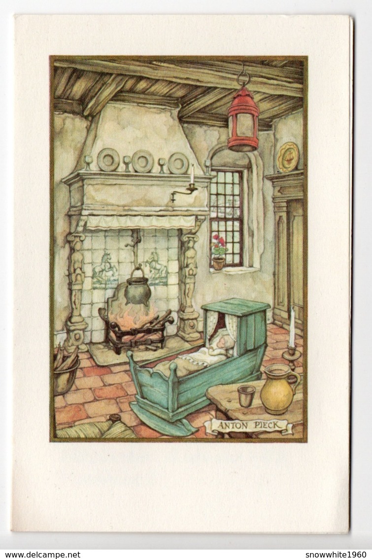 Dubbel Geboorte Kaartje - ILLUSTRATOR ANTON PIECK - BABY - WIEG - LAMP -   Henriëtte Marina Annie - 1973 - Alblasserdam - Geboorte & Doop