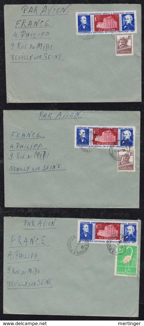 Rumänien Romania Mi# 1638 Medicine 1957 Study Of Dispaced Red Center On 3 Covers - Cartas & Documentos