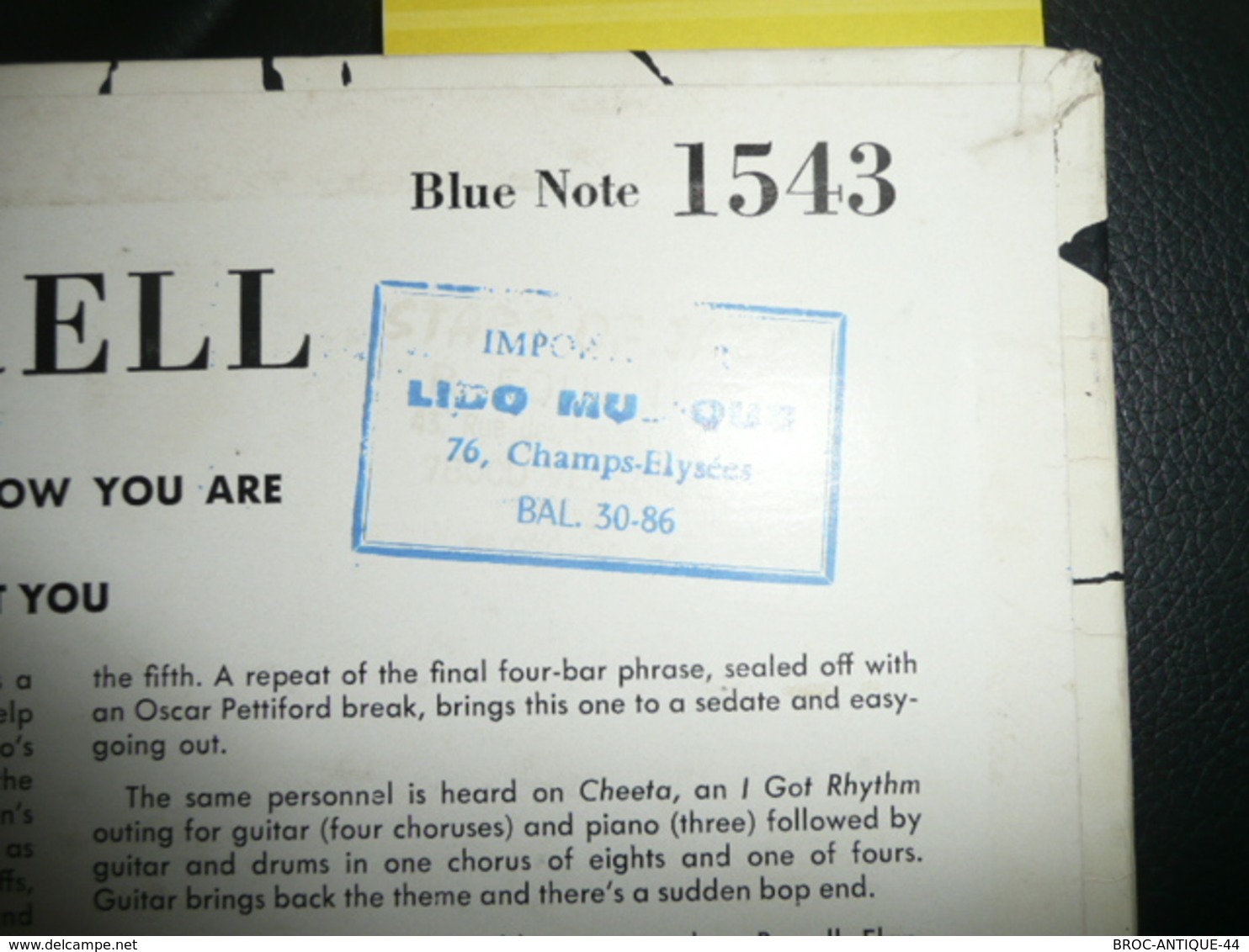 LP33 N°1040 - KENNY BURRELL - BLUE NOTE 1543 - COMPILATION 8 TITRES A APPARTENU AU LIDO CABARET A PARIS. - Jazz