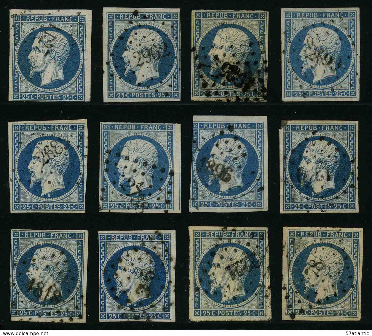 FRANCE - YT 10 - PRESIDENCE - LOUIS NAPOLEON - LOT DE 12 TIMBRES OBLITERATIONS PC - 1852 Louis-Napoleon