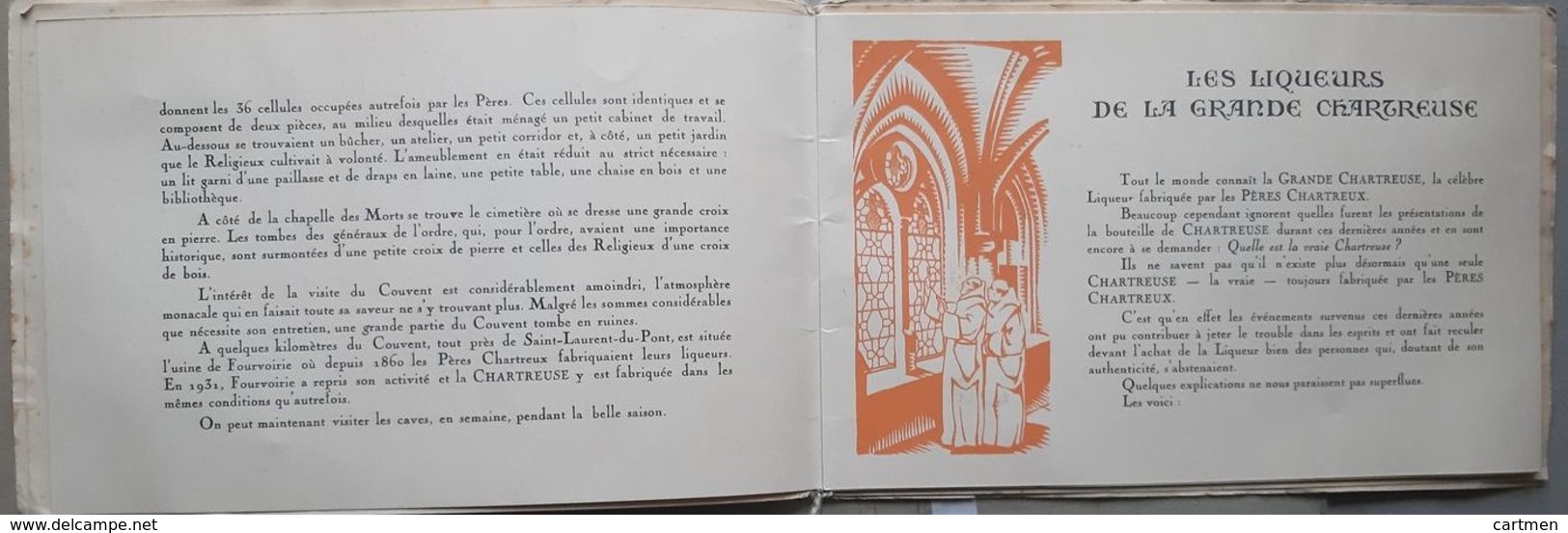 38 CHARTREUSE LIQUEURS GRANDE  CHARTREUSE TARRAGONE DEPLIANT PUBLICITAIRE ILLUSTRE EN COULEUR 1934 - Autres & Non Classés