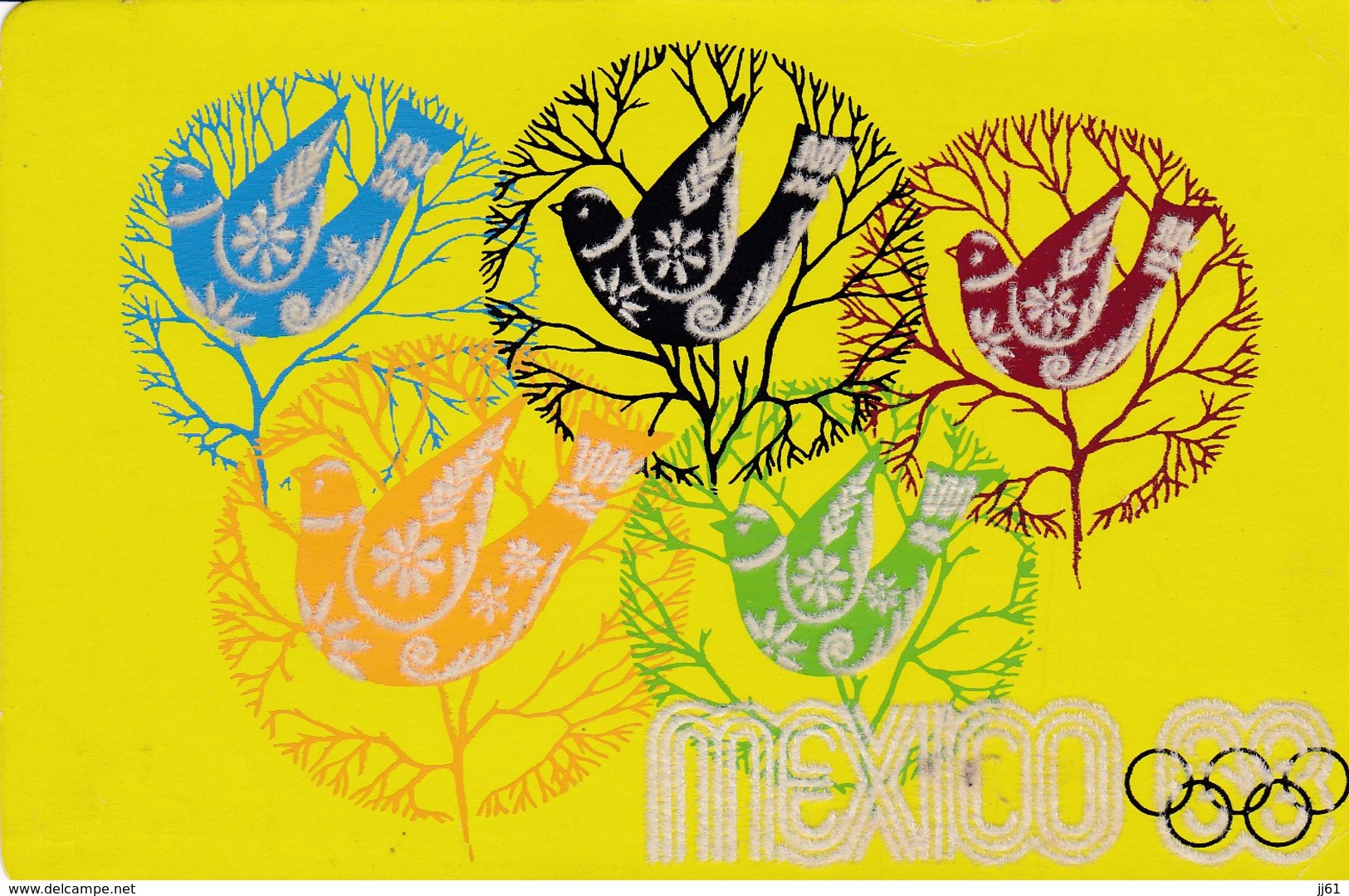 MEXICO JEUX OLYMPIQUES 1968 CARTE POSTAL PALOMAS MEXICANAS DE LA PAZ PALOMBE EN RELIEF FEUTRE 2 TRACES DERRIERE VOIRSCAN - Jeux Olympiques