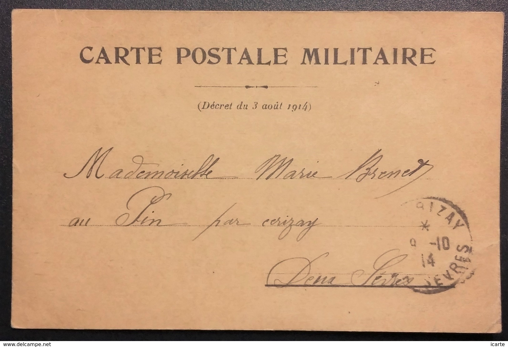 Carte De Franchise Militaire Carton Brun Clair Vers Le Pin Deux-Sèvres Octobre 1914 - Lettres & Documents