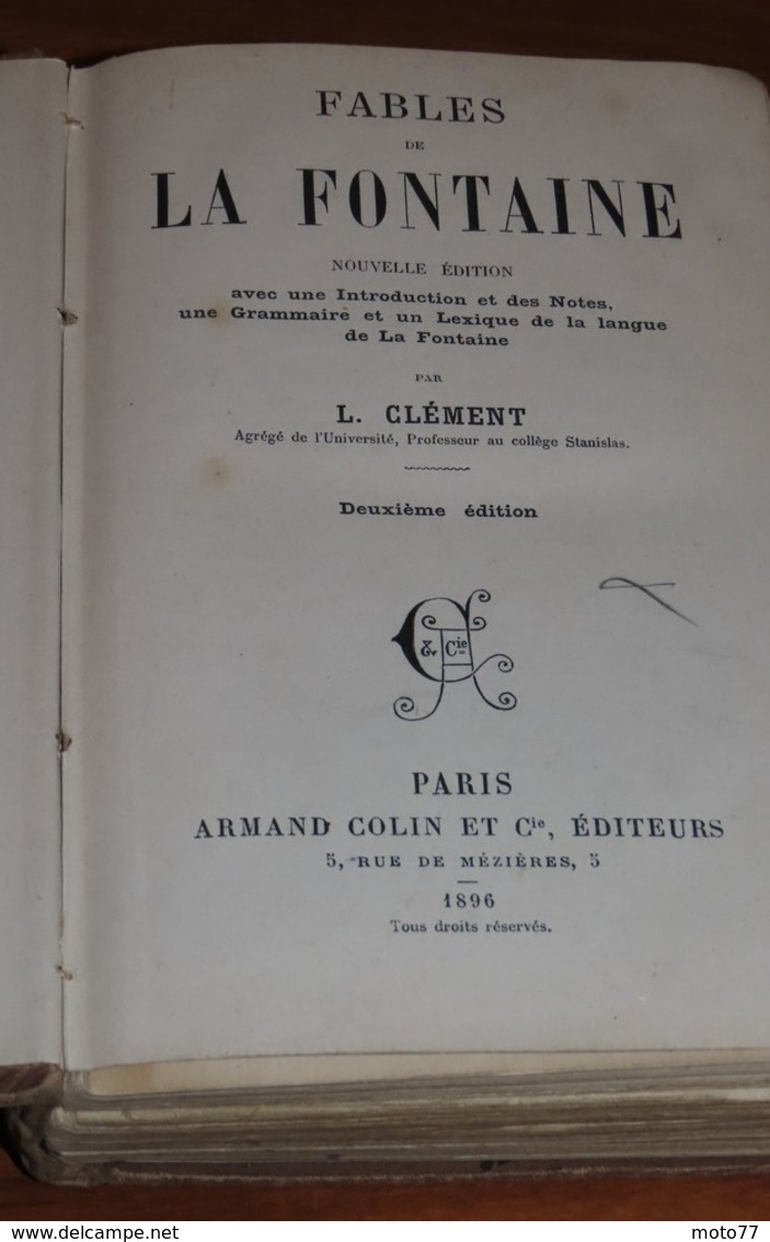 Livre LES FABLES DE LA FONTAINE - 1896 - Edition Colin / 32 - Auteurs Français