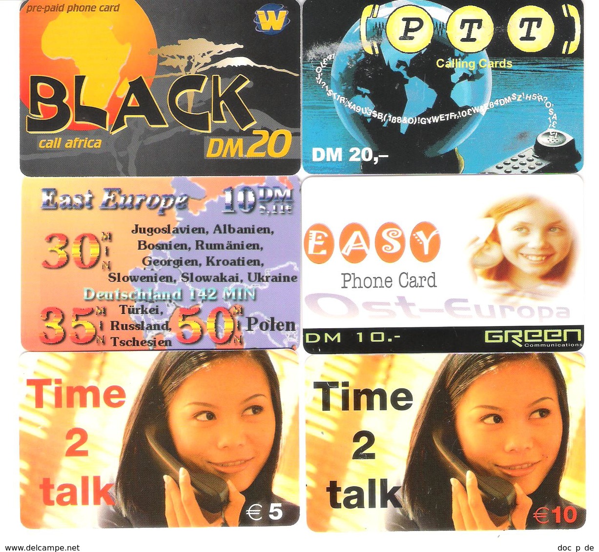 Germany - 6 X Calling Card - Prepaid Card - Call Africa - East Europe - Green - PTT - Time 2 Talk - [2] Prepaid