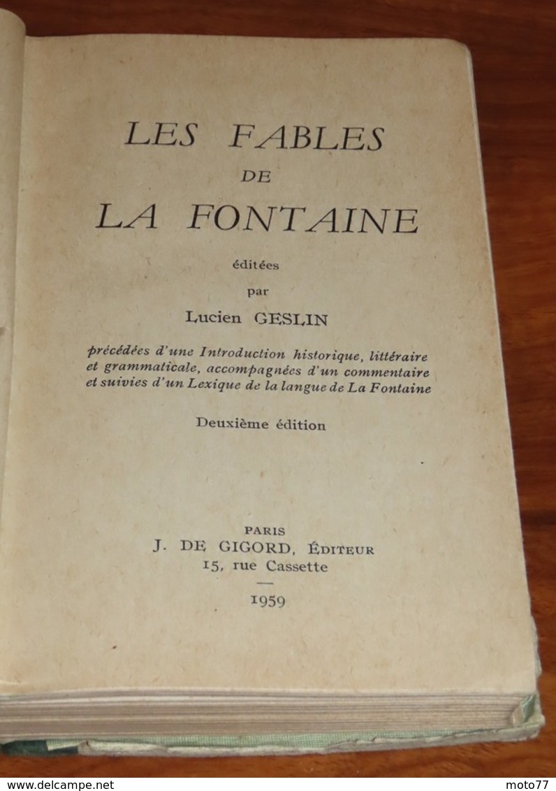 Livre LES FABLES DE LA FONTAINE - 1959 - Edition Gigord / 33 - Auteurs Français