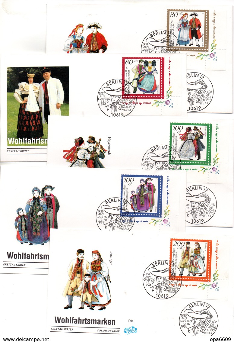 BRD 5 Schmuck-FDC "Wohlfahrt: Deutsche Trachten" Mi. 1757/61 ESSt 13.10.1994 BERLIN 12 - Altri & Non Classificati