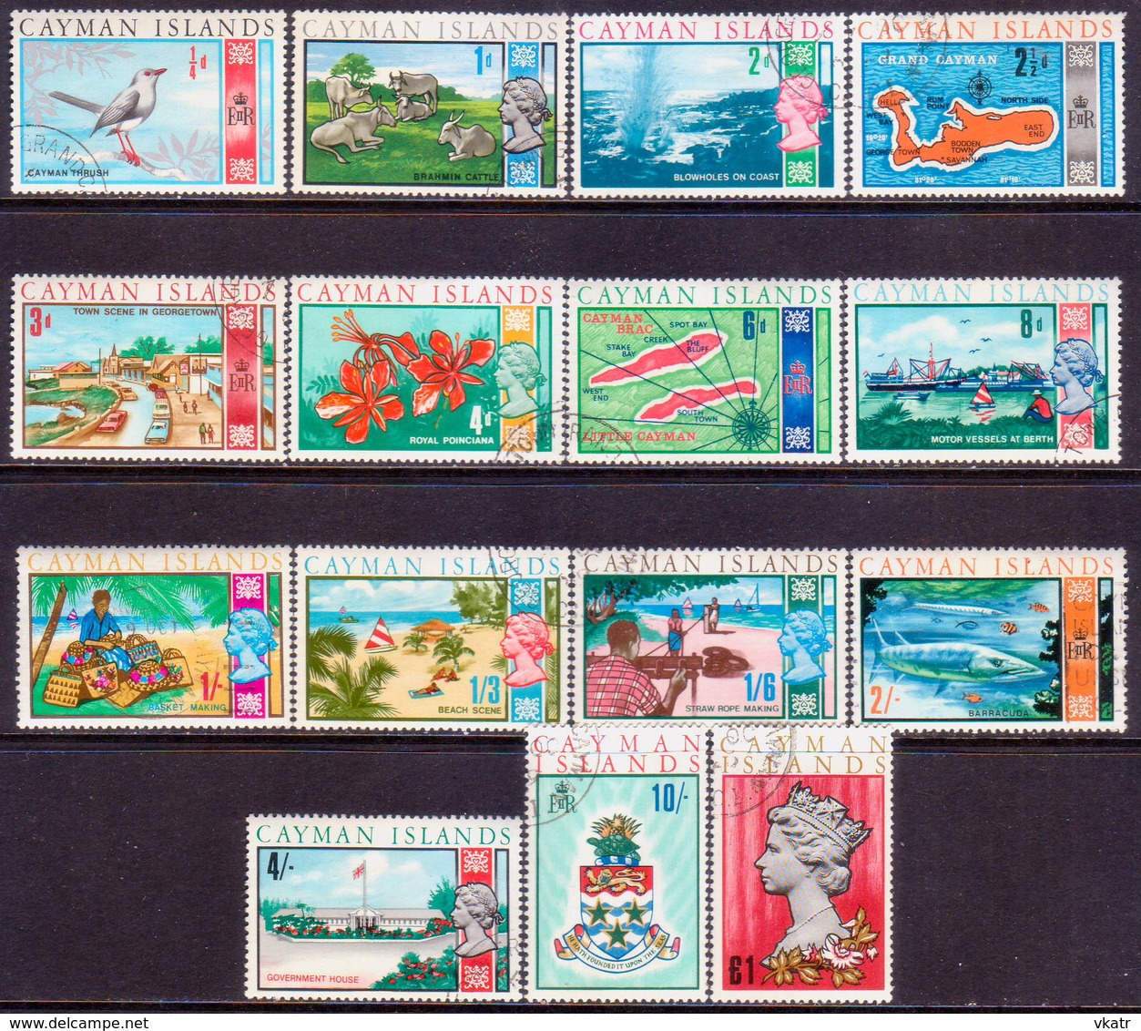 Cayman Islands 1969 SG #222-236 Compl.set Used - Iles Caïmans