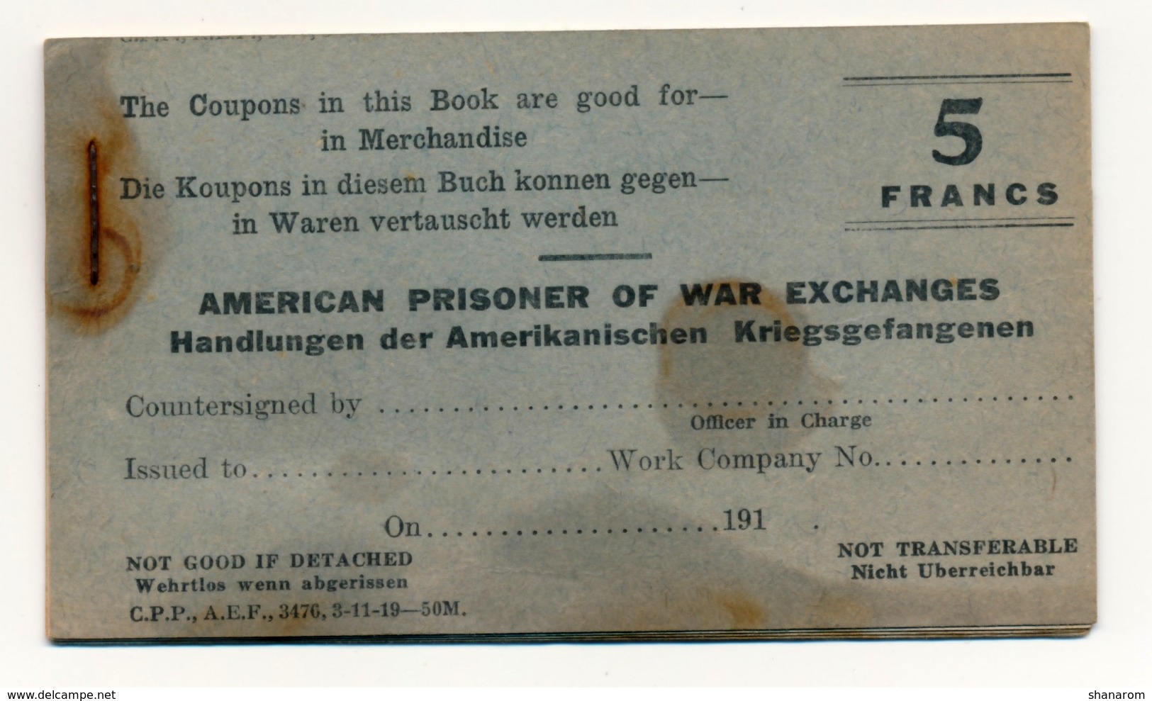 1914- 1918 // P.O.W. // AMERICAN PRISONER OF WAR EXCHANGES // Camp Américain // COUPONS De 5 & 10 & 50 Centimes - Bons & Nécessité