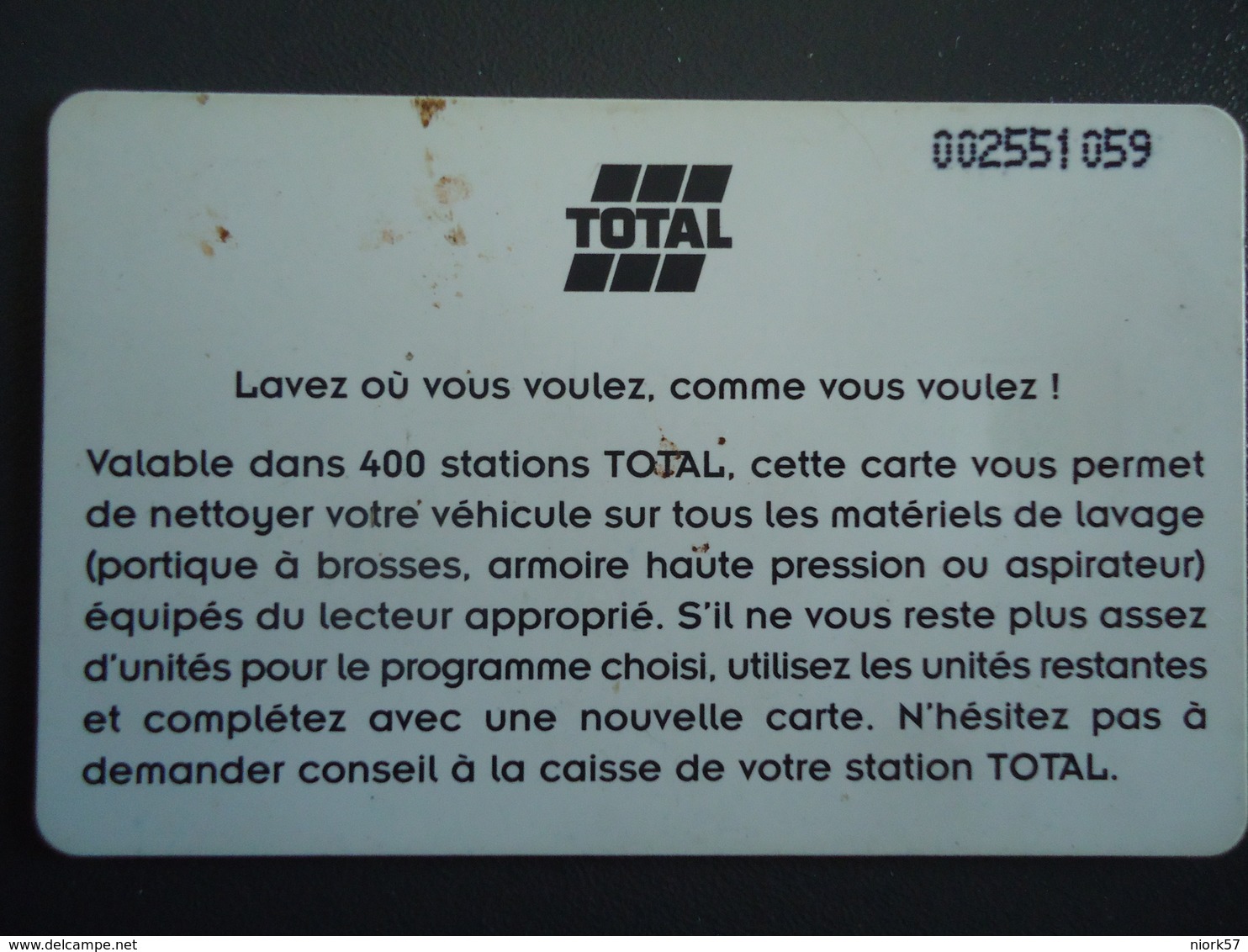 FRANCE  USED CARDS  RARE TOTAL  OIL  CARTE LAVAGE 18 UNITES - Non Classificati