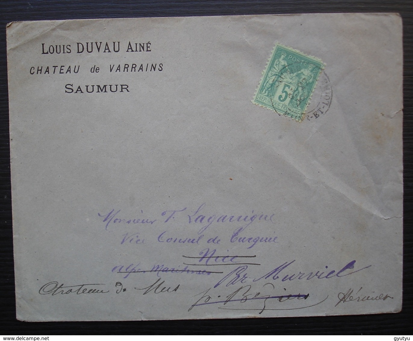 Saumur 1884 Louis Duvau Ainé Château De Varrains Lettre Pour Le Vice Consul De Turquie Château De Mus à Murviel Hérault - 1877-1920: Période Semi Moderne