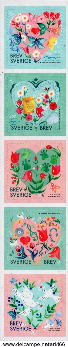 Sweden - 2020 - Heartfelt Greetings - Mint Self-adhesive Booklet Stamp Set - Unused Stamps