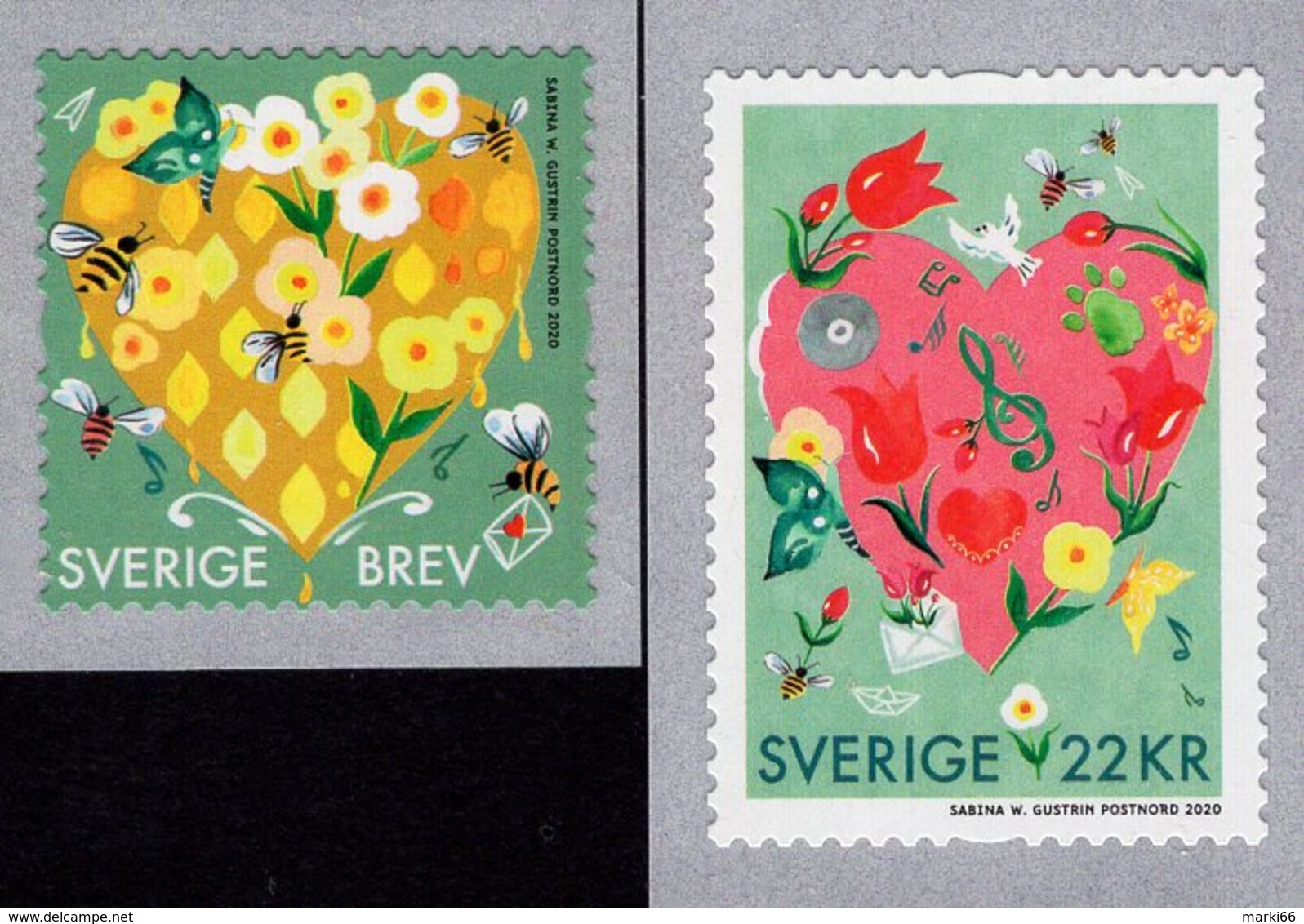 Sweden - 2020 - Heartfelt Greetings - Mint Self-adhesive Coil Stamp Set - Unused Stamps