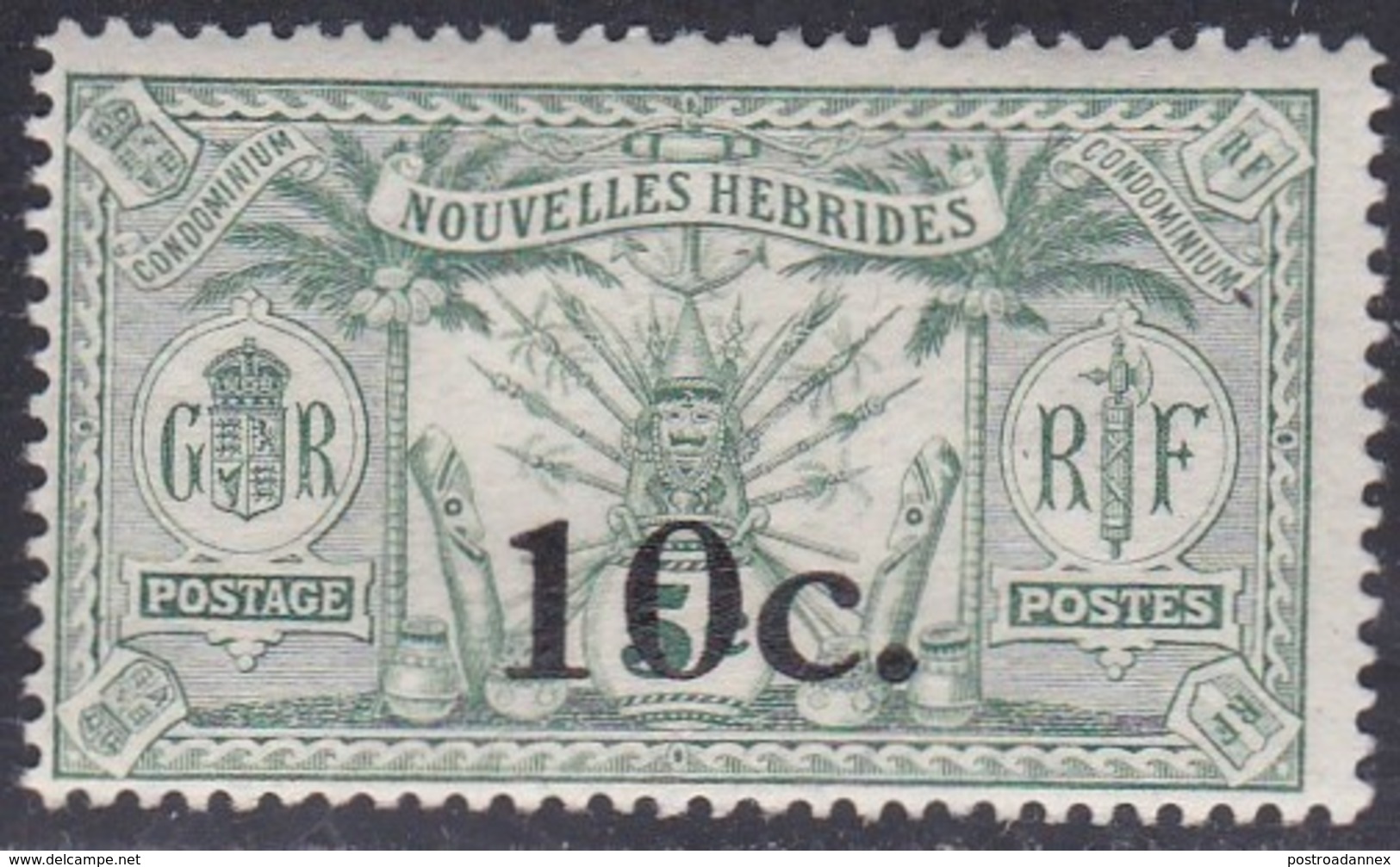 New Hebrides, Scott #40, Mint Hinged, Idols Surcharged, Issued 1924 - Unused Stamps