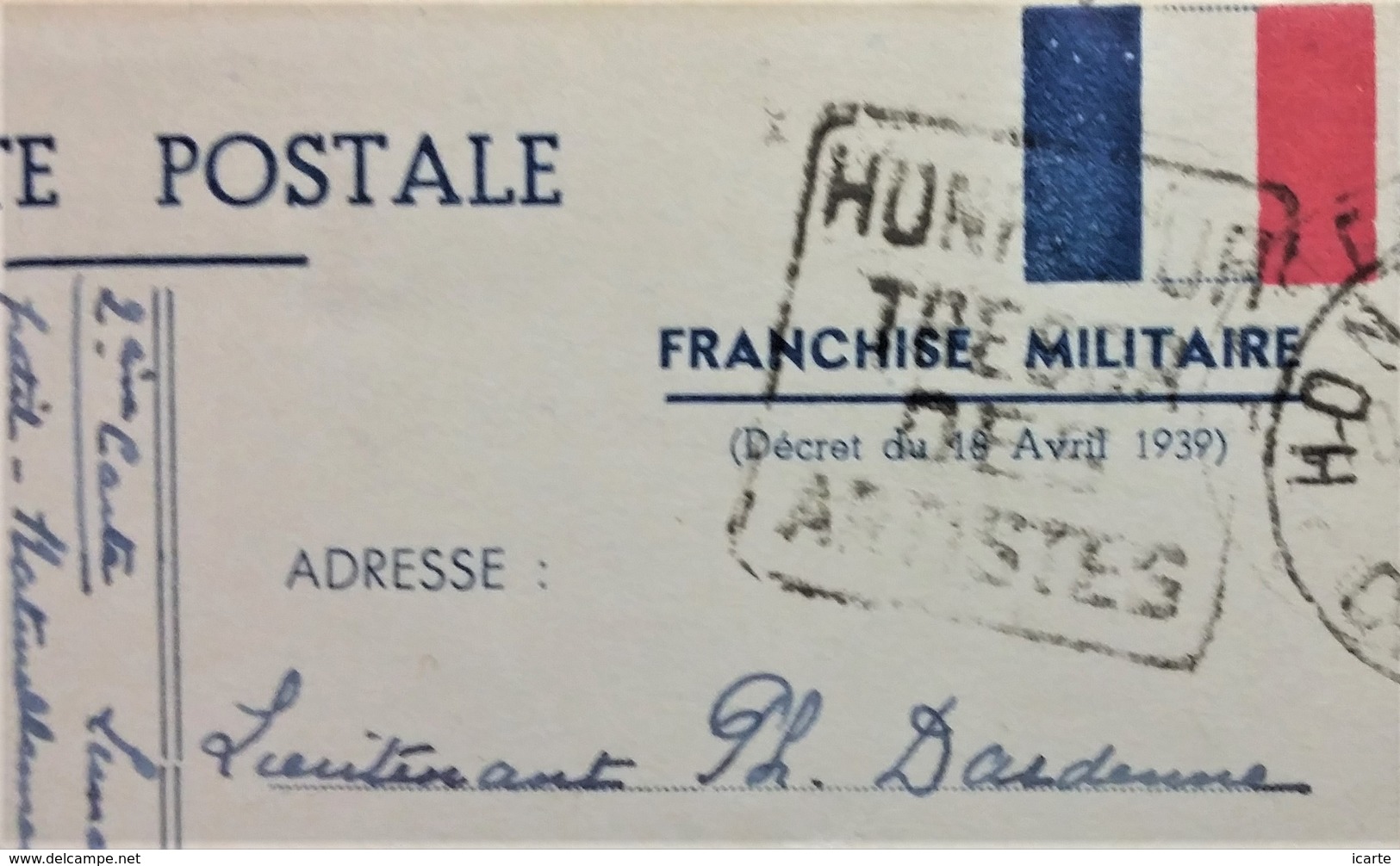 Carte De Franchise Militaire Illustrée Un Drapeau De Honfleur Vers 64e R.A.L. Aytré LA ROCHELLE Octobre 1939 - Covers & Documents