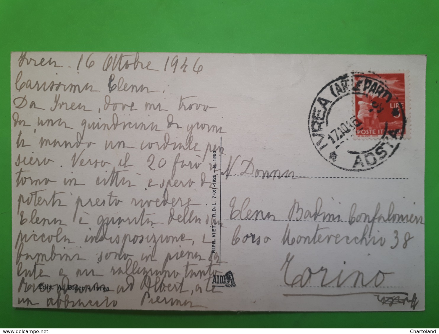 Cartolina - Ivrea - Veduta Generale - 1946 - Sonstige & Ohne Zuordnung