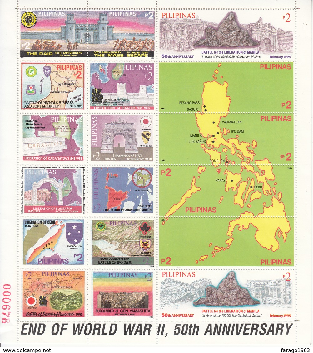 1995 Philippines End Of World War II History Maps Miniature Sheet Of 13 MNH - Philippines