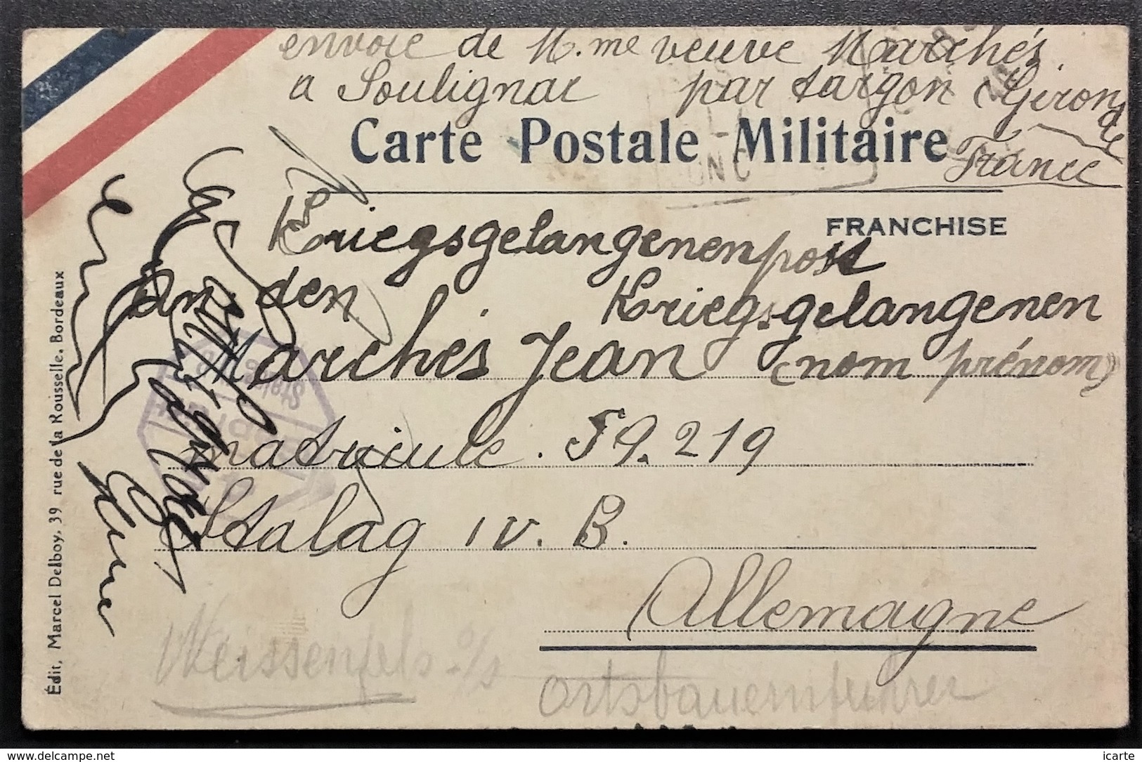 Carte De Franchise Militaire Bandeau Tricolore De Soulignac Vers Prisonnier De Guerre STALAG IV B Mühlberg Aout 1940 - Lettres & Documents