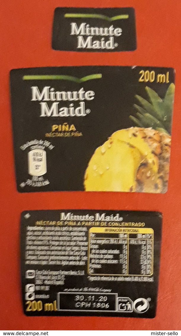 MINUTE MAID PIÑA. JUEGO DE 3 ETIQUETAS. USADO - USED. - Otros & Sin Clasificación